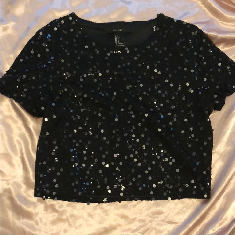 Sequin black crop top